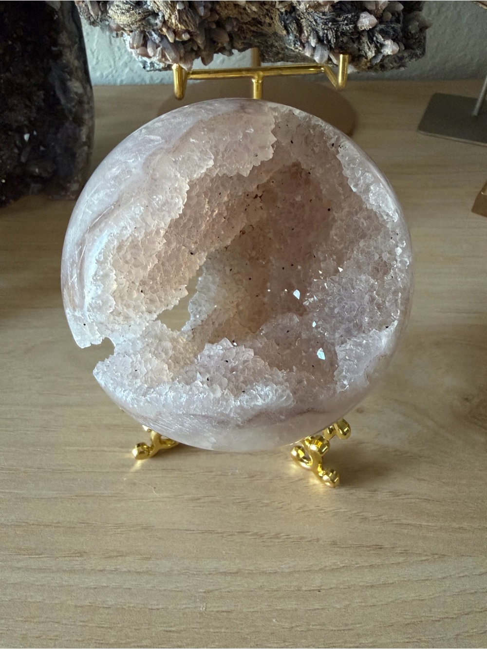 XL Blush Pink Super Druzy Agate Geode Sphere 86MM